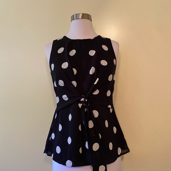 Ann Taylor Polka Dot Tie Front Waist Shell Sz 00P - Picture 8 of 11